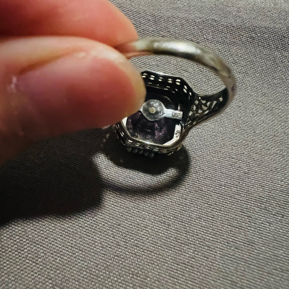Edwardian 14K Gold Amethyst & Seed Pearl Ring – Antique - Picture 6 of 9